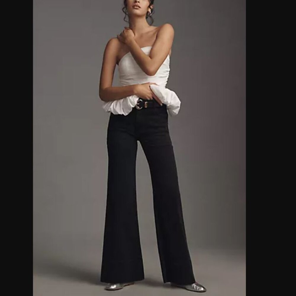 Anthropologie Petite Pilcro Flare Pants with Elastic Waistband